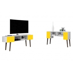 Rack / Aparador para TV con patas blanco con amarillo